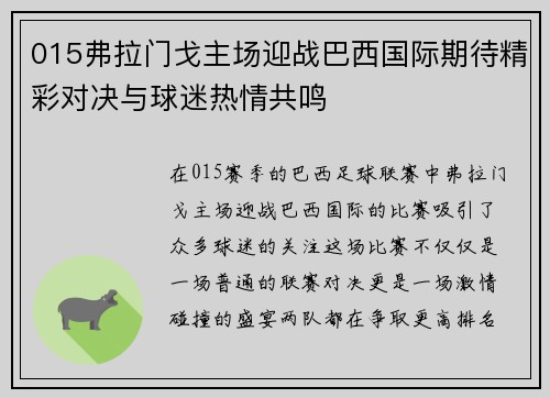 015弗拉门戈主场迎战巴西国际期待精彩对决与球迷热情共鸣