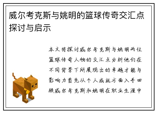 威尔考克斯与姚明的篮球传奇交汇点探讨与启示