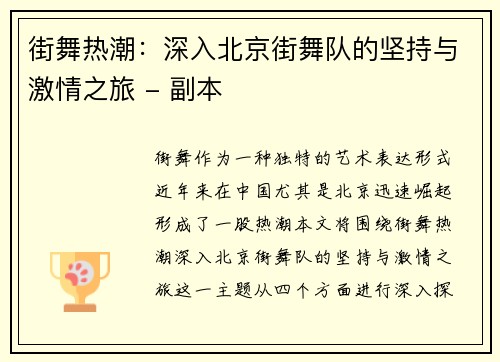 街舞热潮：深入北京街舞队的坚持与激情之旅 - 副本
